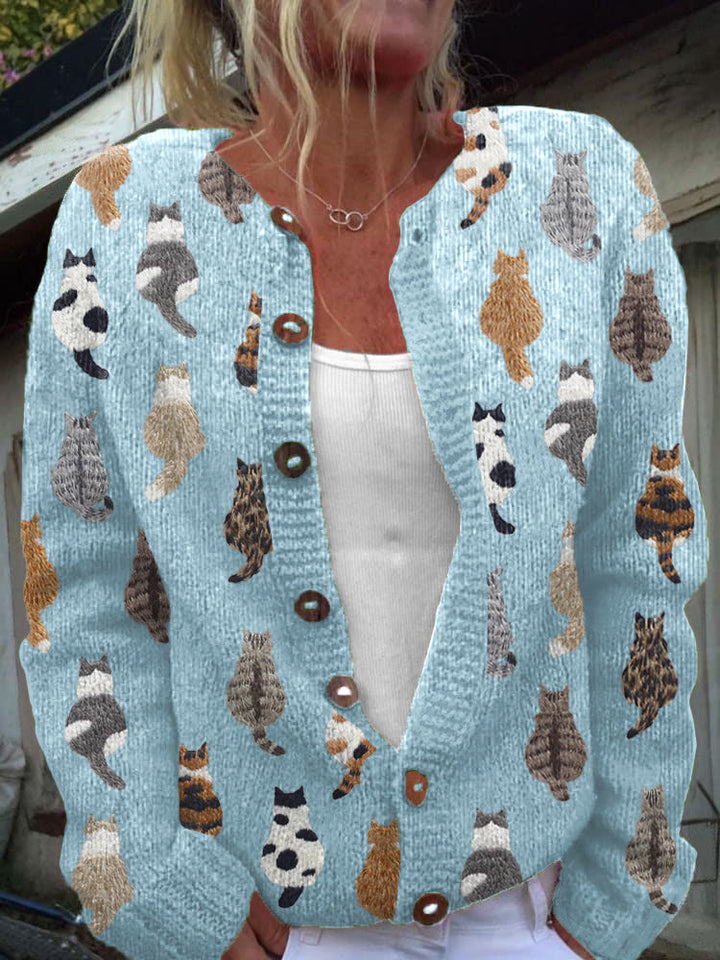 Penelope™ | Cat Print Button-Front Cardigan