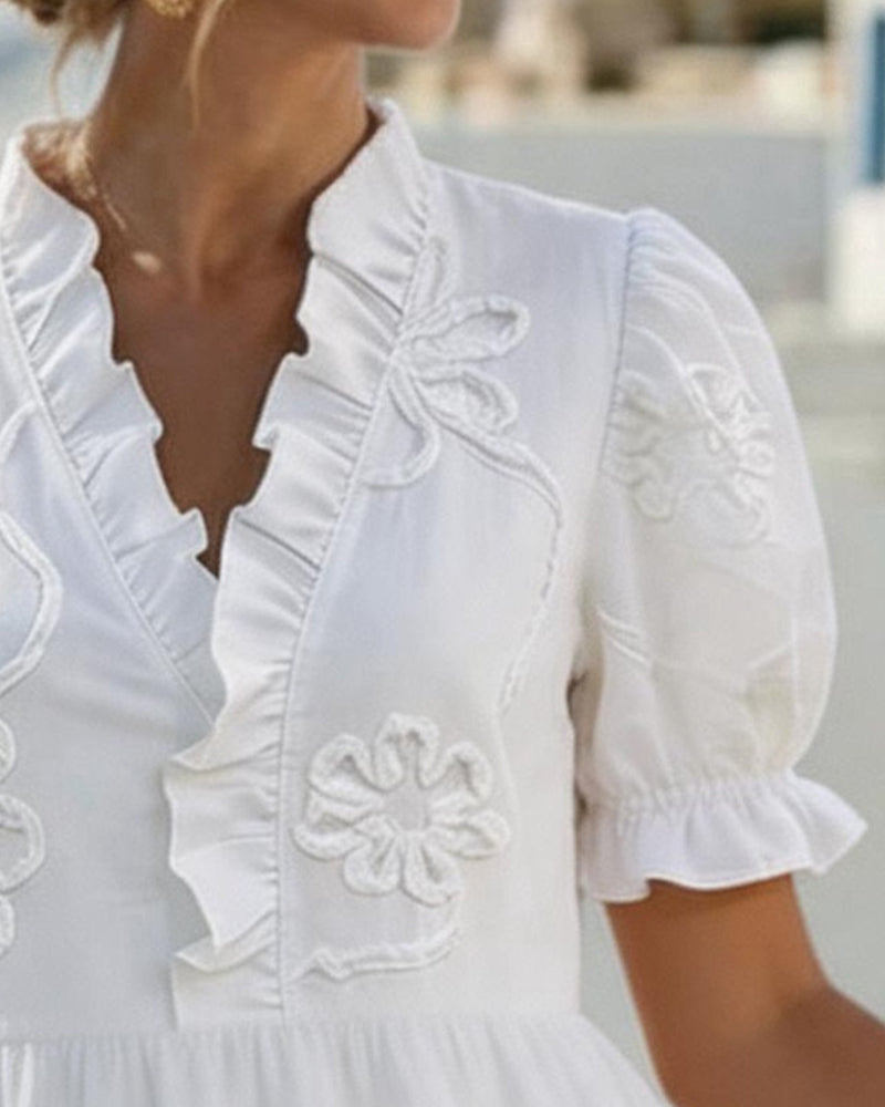 Blossom | Ruffle V-Neck Puff Sleeve Dress