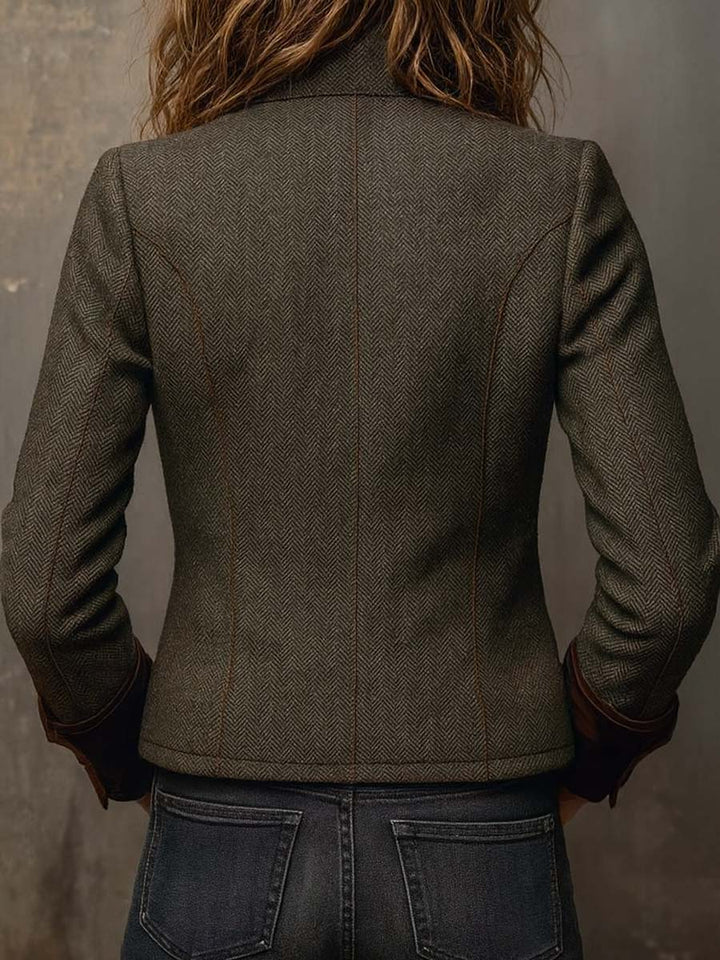 Women’s Vintage Herringbone Contrast Trim Blazer