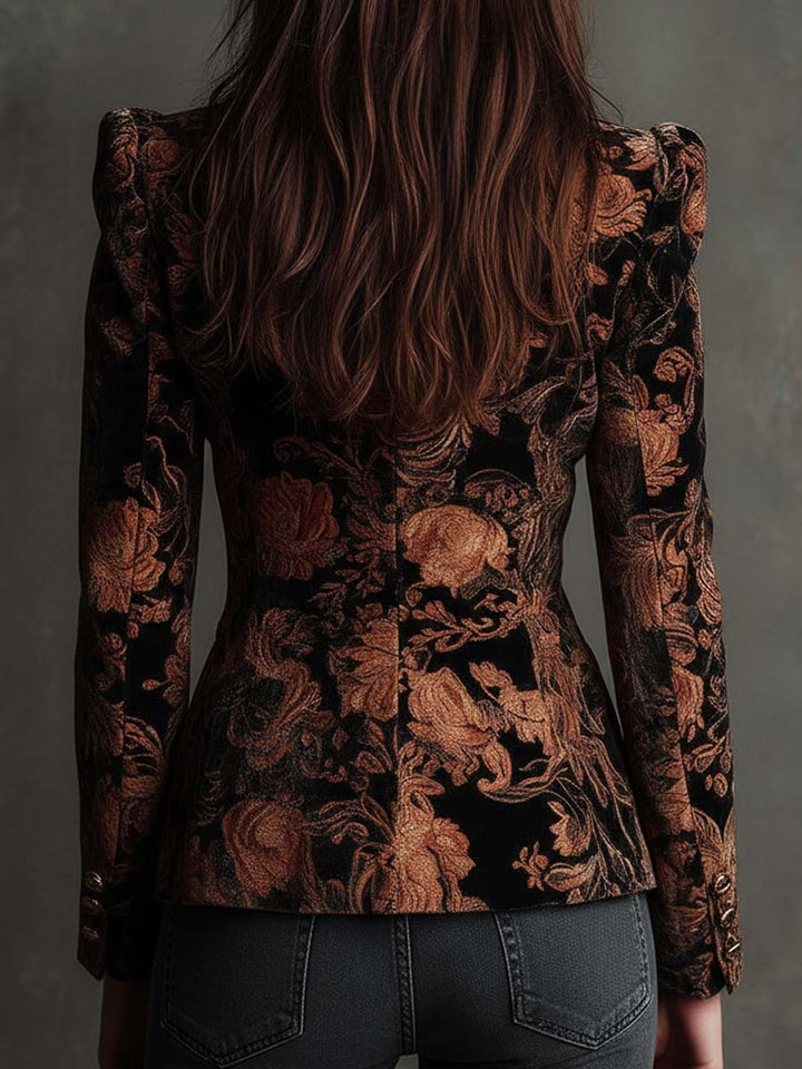Women’s Black And Bronze Floral Print Tailored Blazer