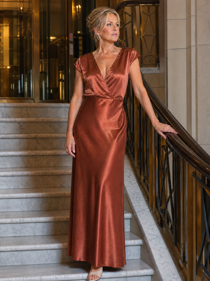 Samouse™ Cap Sleeve Wrap Bodice Maxi Dress