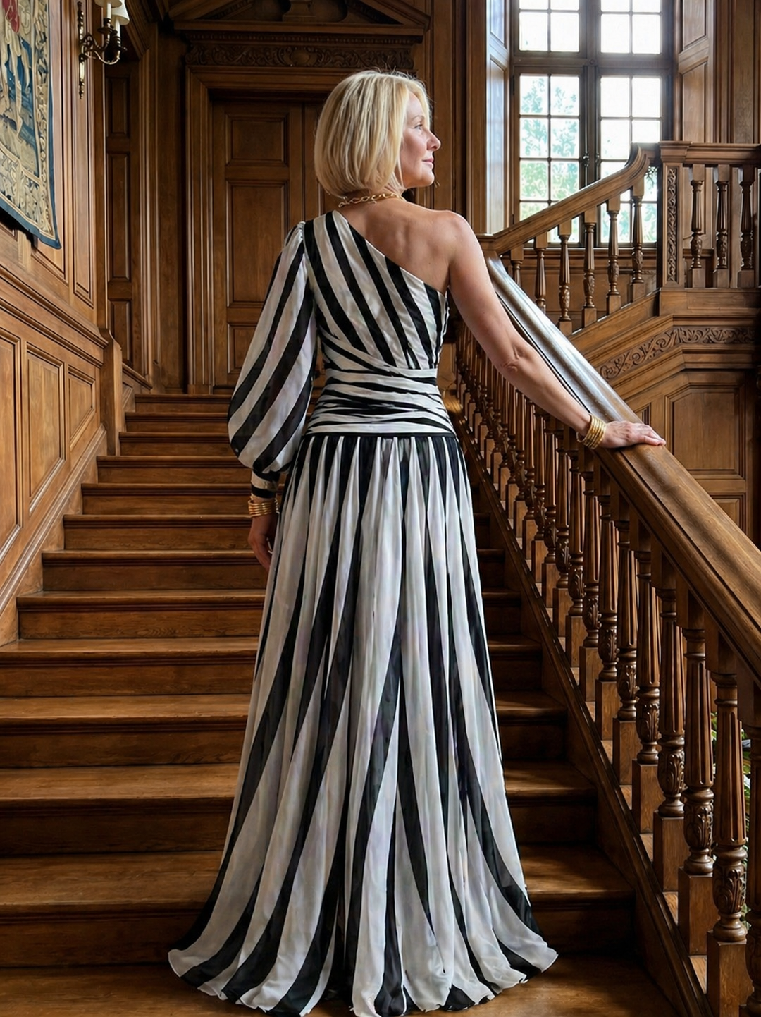 Shiloh | Elegant Striped Maxi Dress with One Shoulder