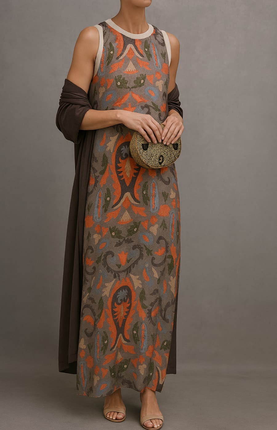 Elina | Long Dress Set with Matching Gilet