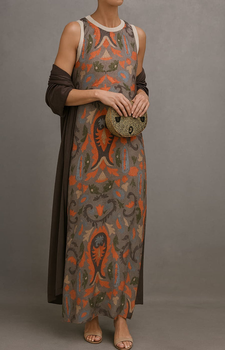 Elina | Long Dress Set with Matching Gilet