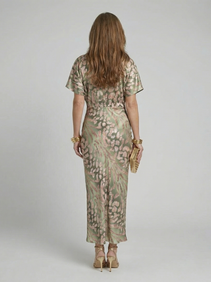 Grace™  | Abstract Print V Neck Twist Waist Midi Dress