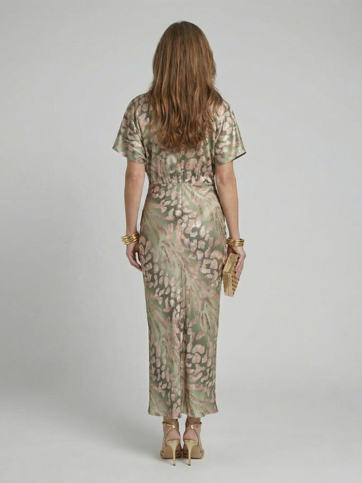 Grace™  | Abstract Print V Neck Twist Waist Midi Dress