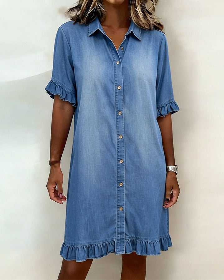 Belinda| Comfortable denim dress with flattering ruching