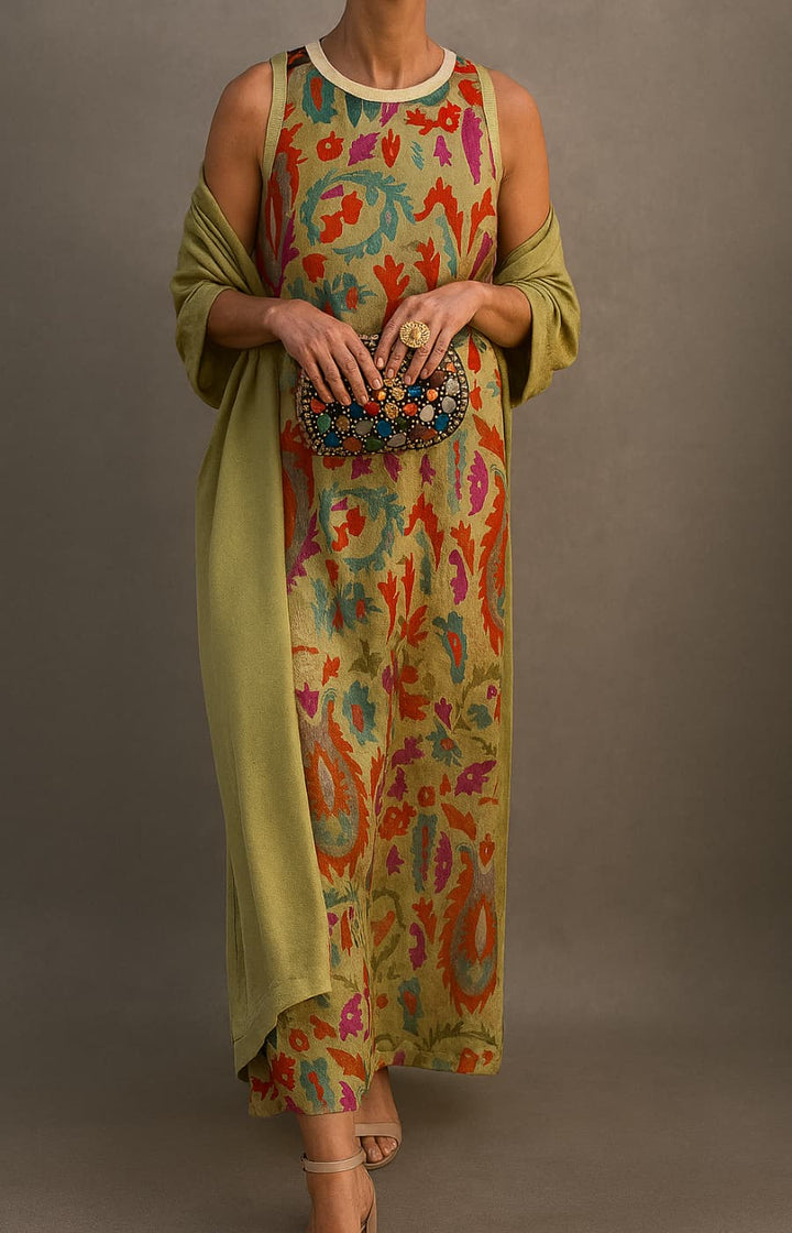 Elina | Long Dress Set with Matching Gilet