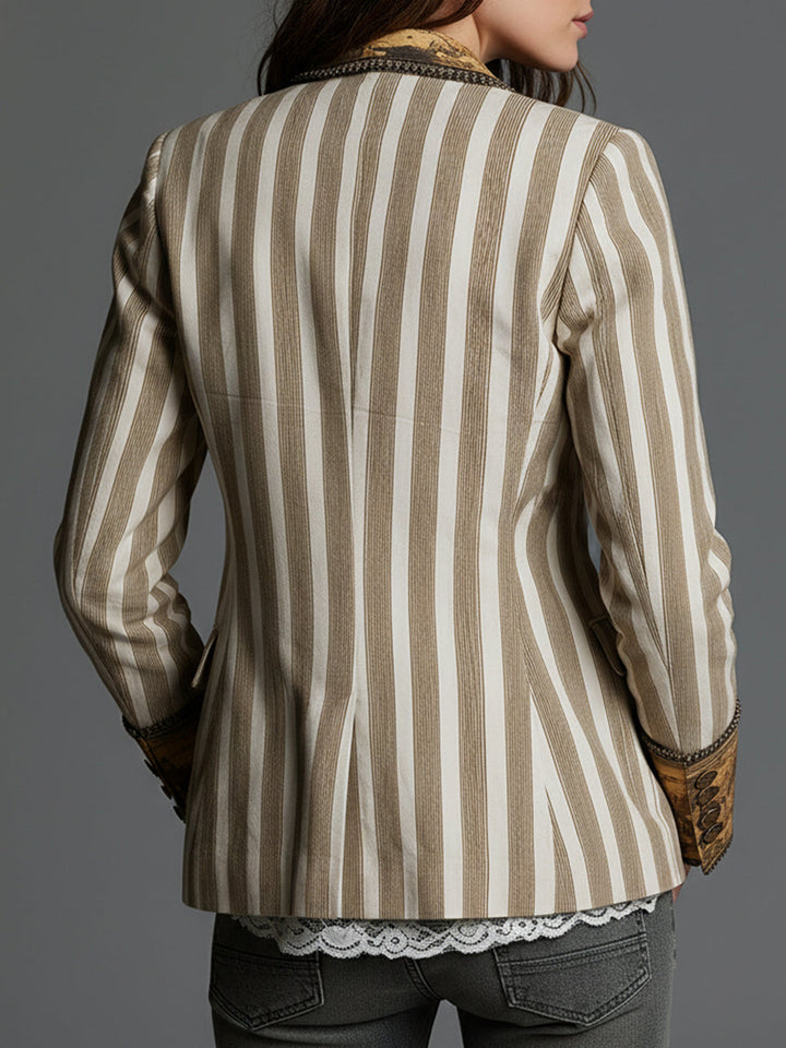 Women’s Boho Striped Printed Lapel Blazer