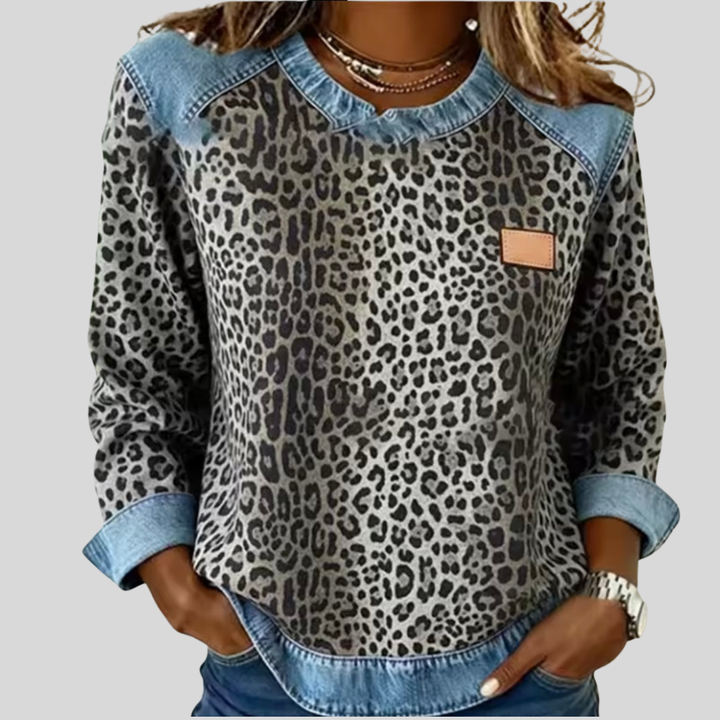 Darlene | Animal Print Contrast-Trim Sweater