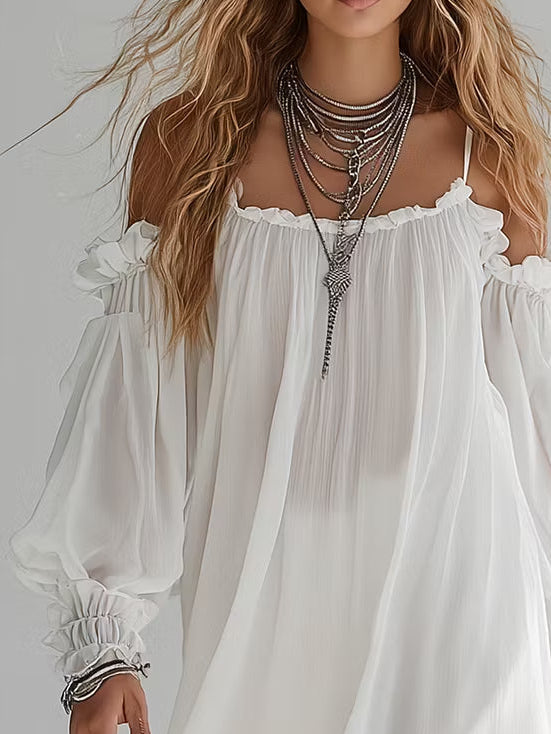 Mélusine | Mini Fluid Dress Bohemian Style with Off-Shoulder Design