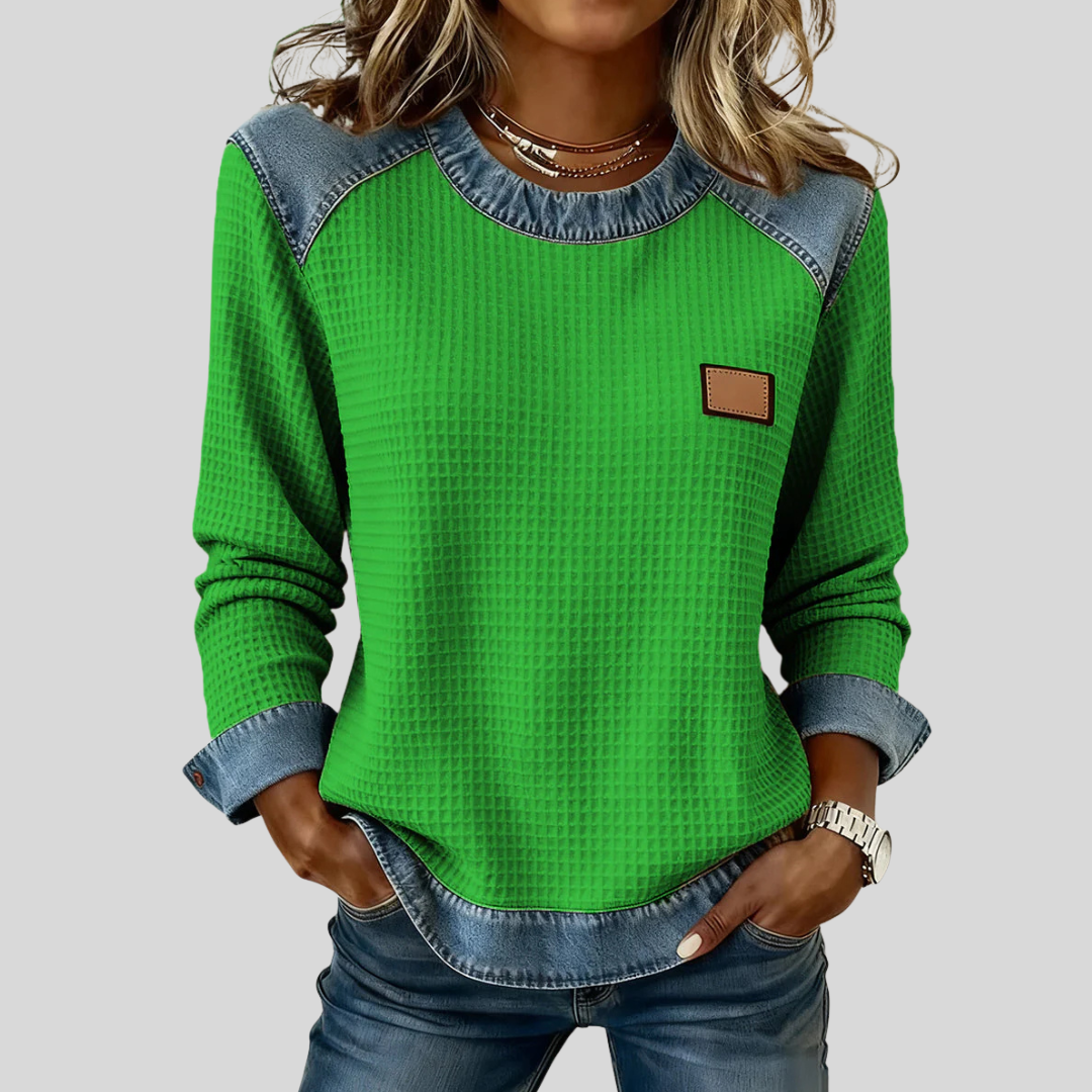 Marlisa | Textured Contrast-Trim Sweatshirt
