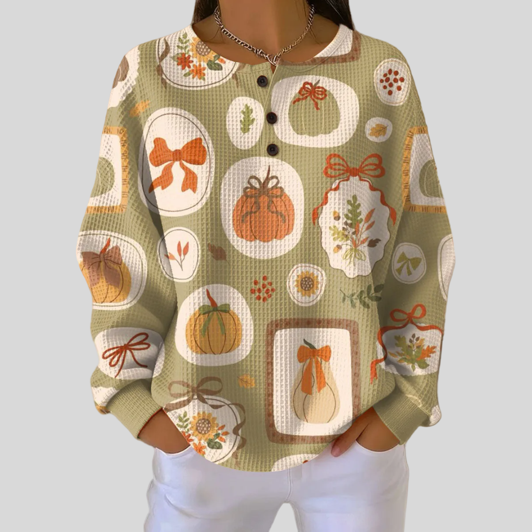 Della | Autumn Charm Button-Neck Sweatshirt
