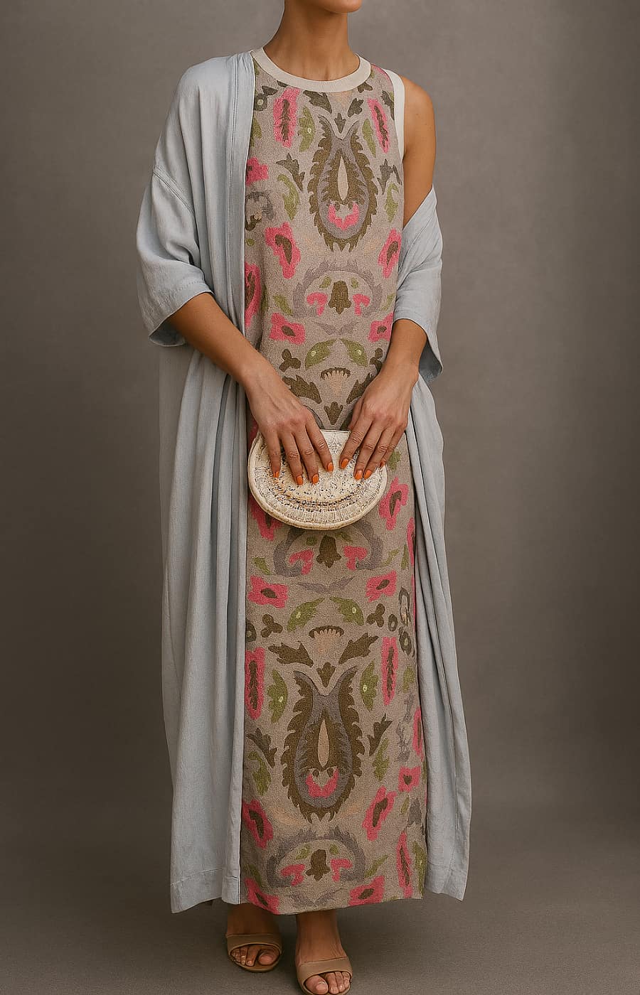 Elina | Long Dress Set with Matching Gilet