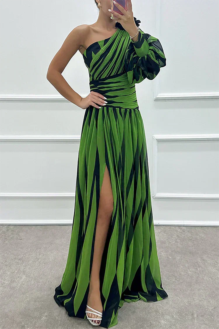 Shiloh | Elegant Striped Maxi Dress with One Shoulder