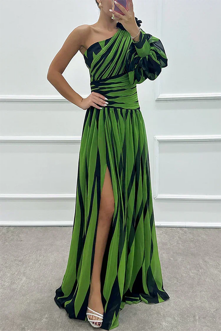 Shiloh | Elegant Striped Maxi Dress with One Shoulder