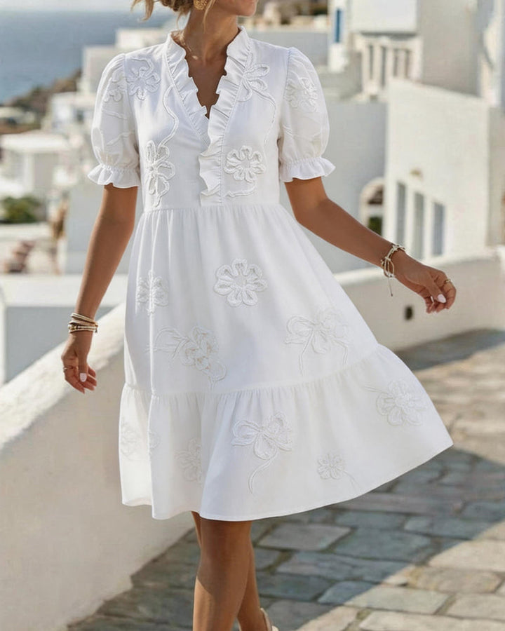 Blossom | Ruffle V-Neck Puff Sleeve Dress