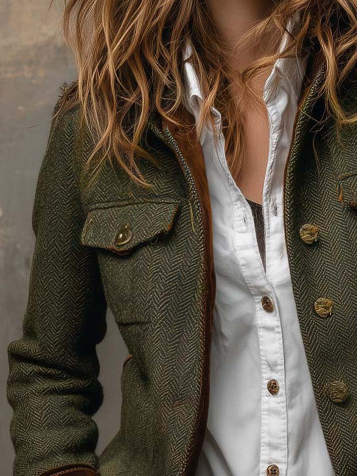 Women’s Vintage Herringbone Contrast Trim Blazer