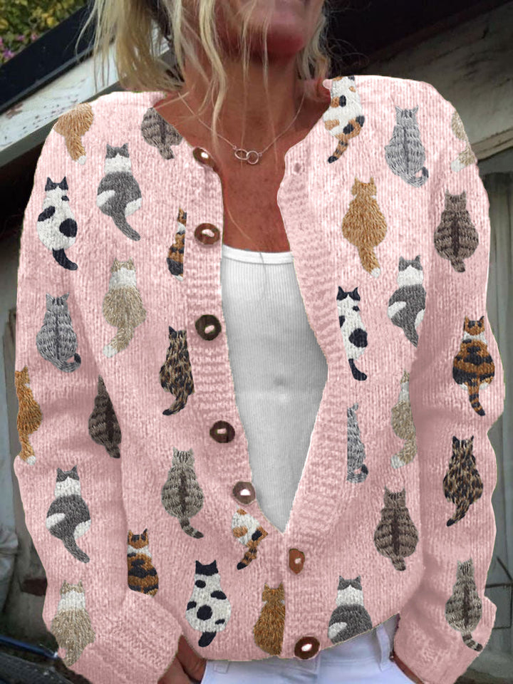 Penelope™ | Cat Print Button-Front Cardigan