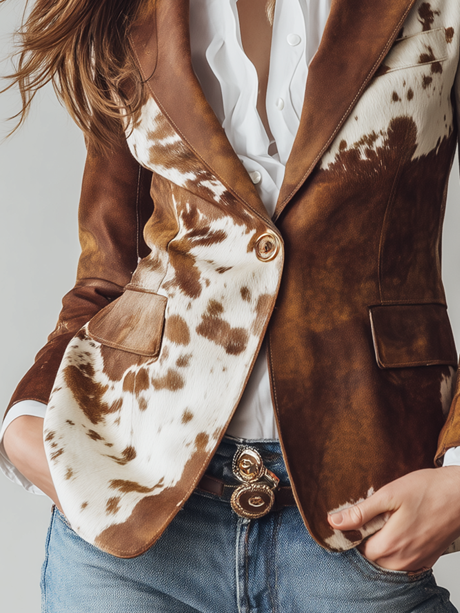 Women’s Vintage Cow Print Eco Friendly Blazer