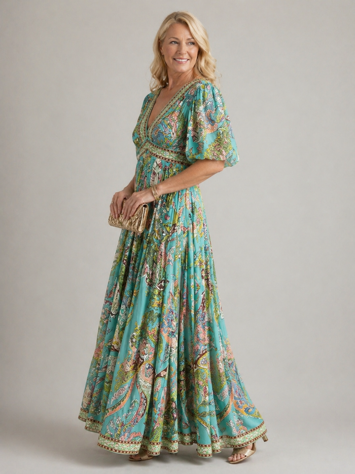 Amelia Quinn | Airy Maxi Dress with Puff Sleeves and V-Neck