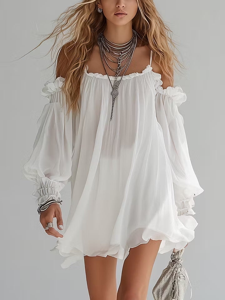 Mélusine | Mini Fluid Dress Bohemian Style with Off-Shoulder Design