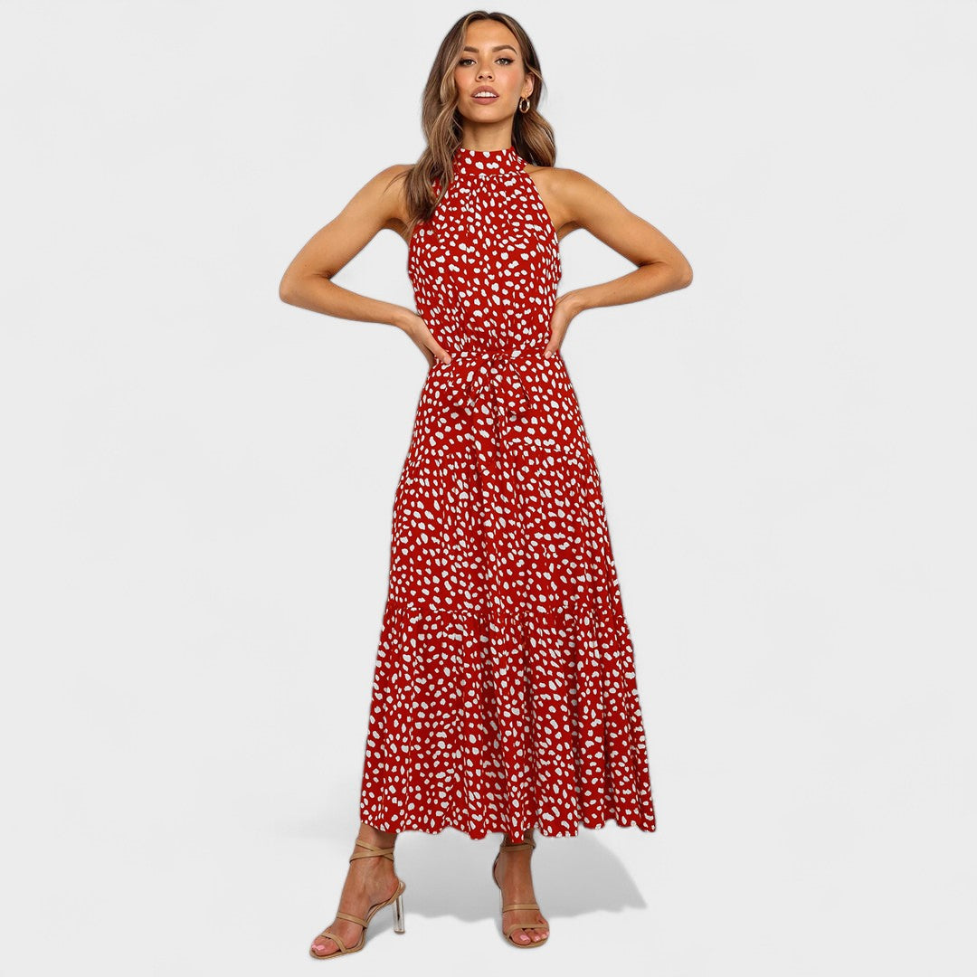 Evelyn™ Polka Dot Halter Midi Dress
