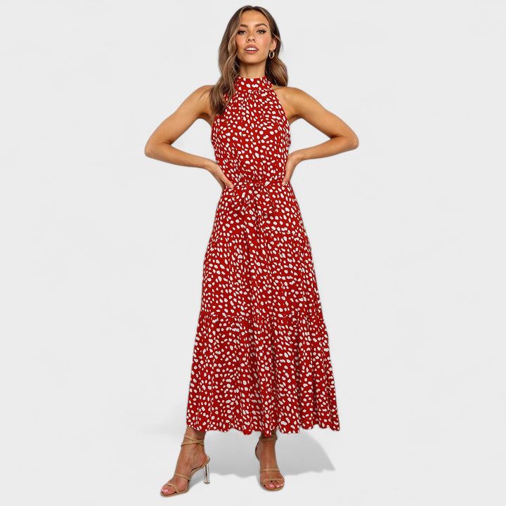 Evelyn™ Polka Dot Halter Midi Dress