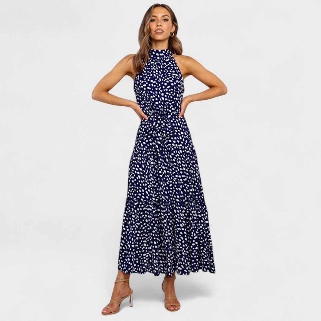 Evelyn™ Polka Dot Halter Midi Dress