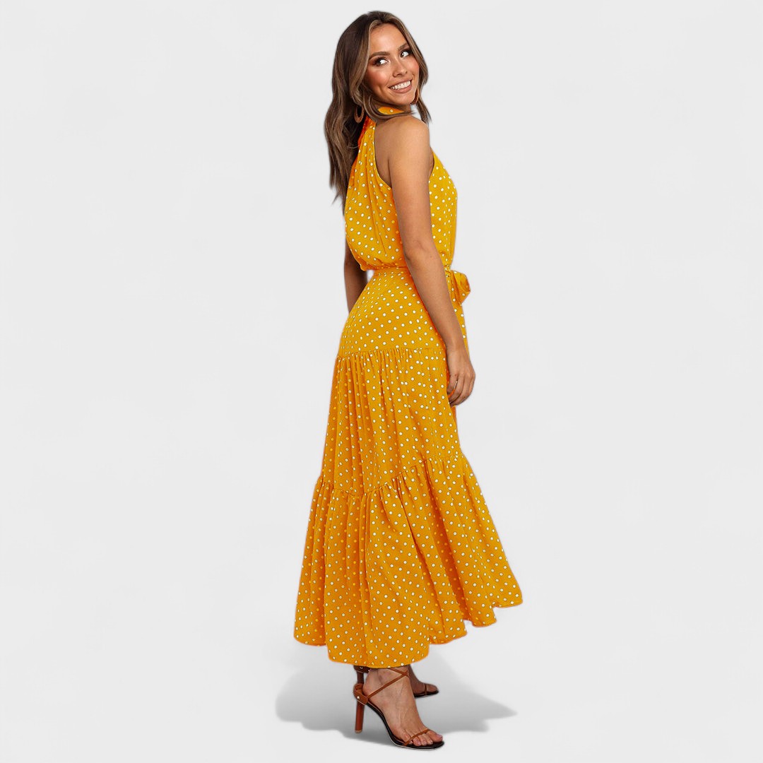 Evelyn™ Polka Dot Halter Midi Dress