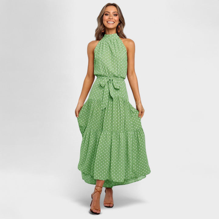Evelyn™ Polka Dot Halter Midi Dress
