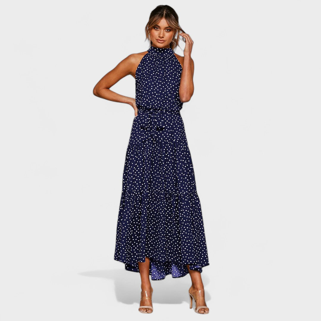 Evelyn™ Polka Dot Halter Midi Dress