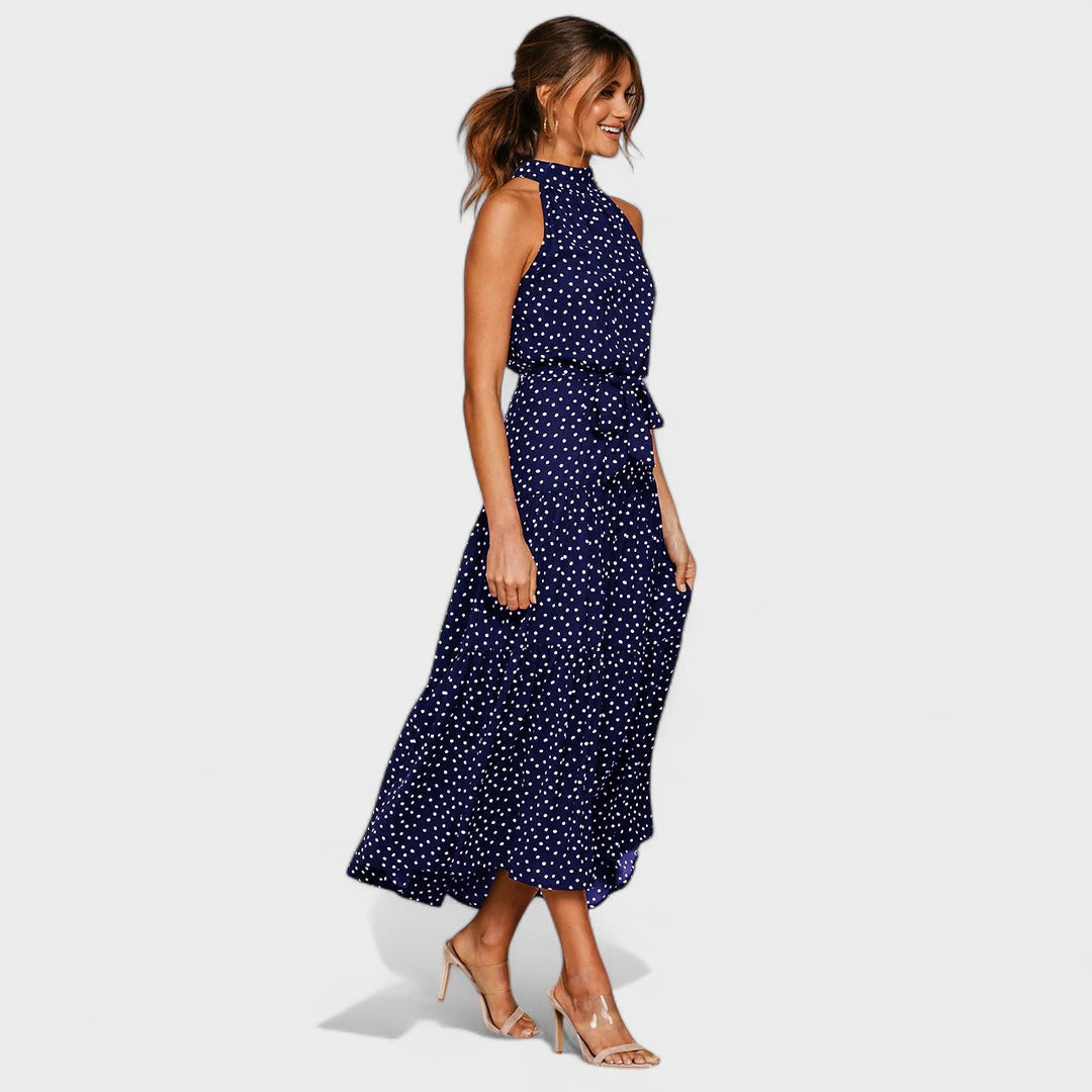 Evelyn™ Polka Dot Halter Midi Dress