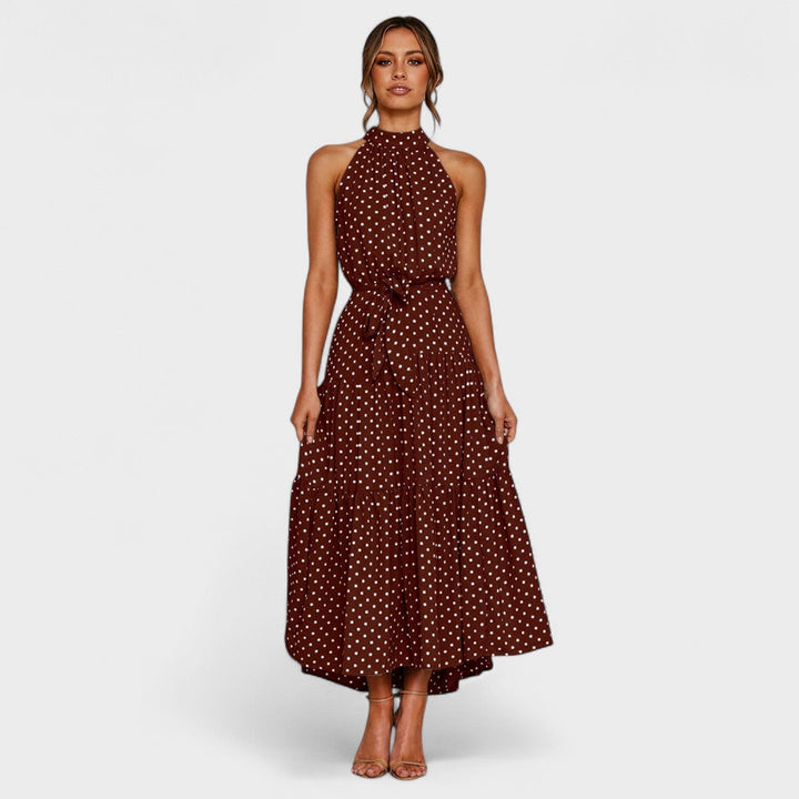 Evelyn™ Polka Dot Halter Midi Dress