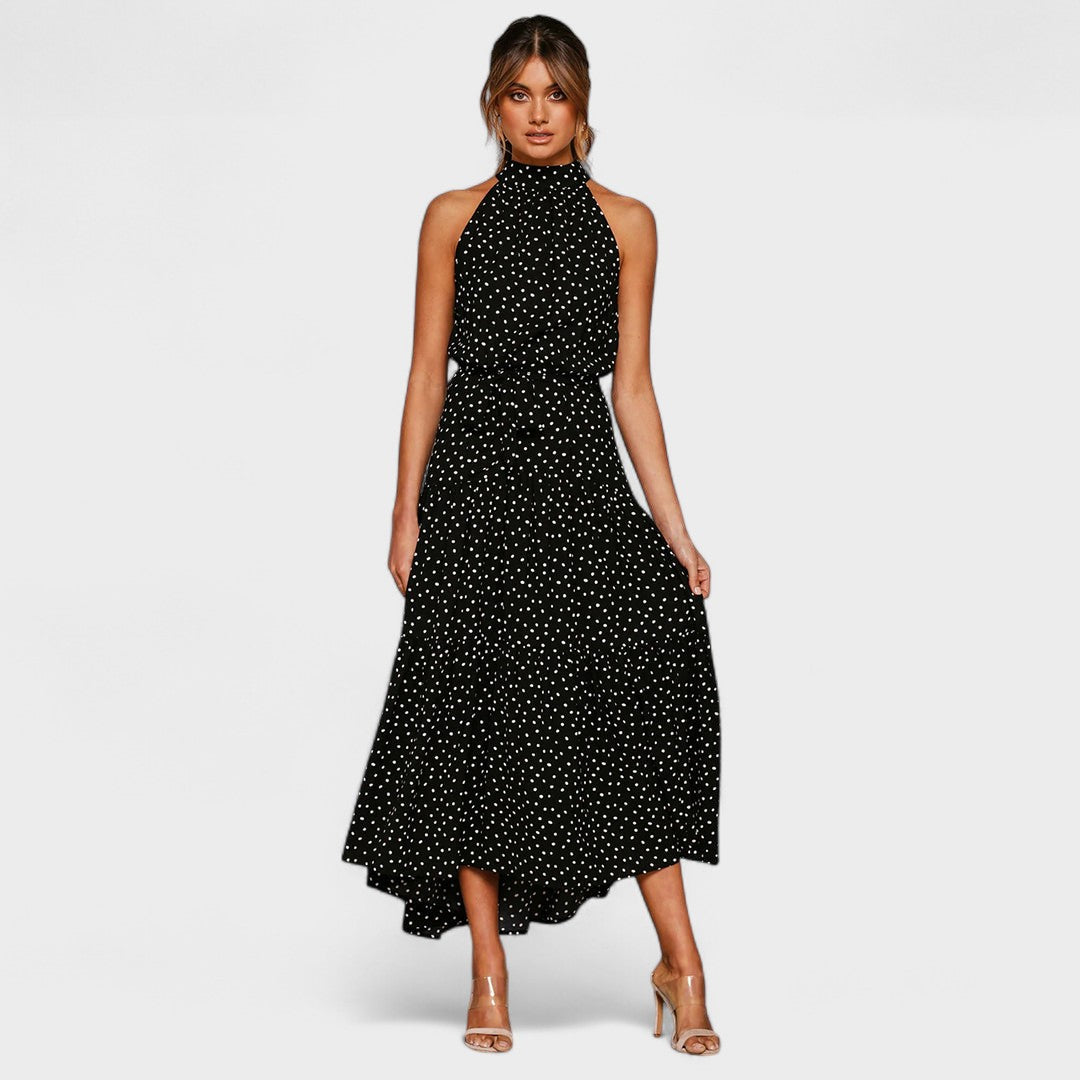Evelyn™ Polka Dot Halter Midi Dress
