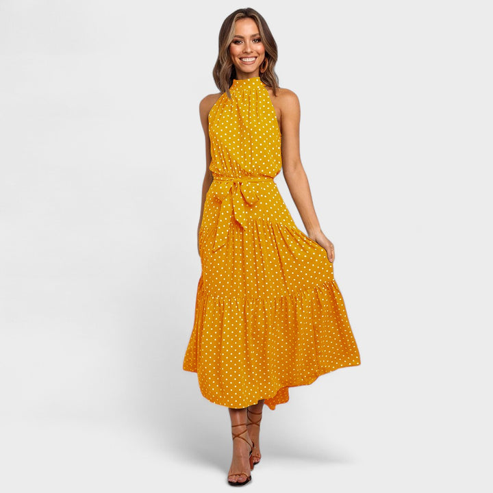 Evelyn™ Polka Dot Halter Midi Dress
