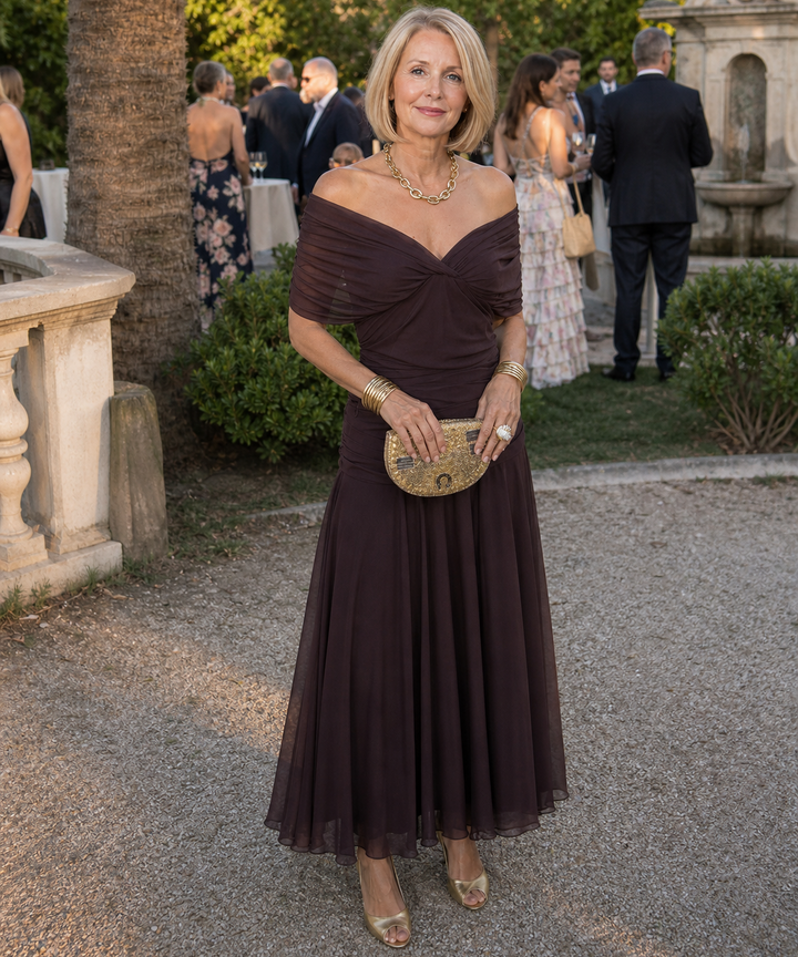Calen | Off Shoulder Flow Midi Dress