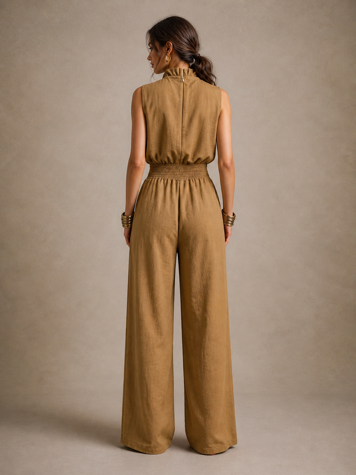 Zenaide | Camel-colored jumpsuit with high tied neckline