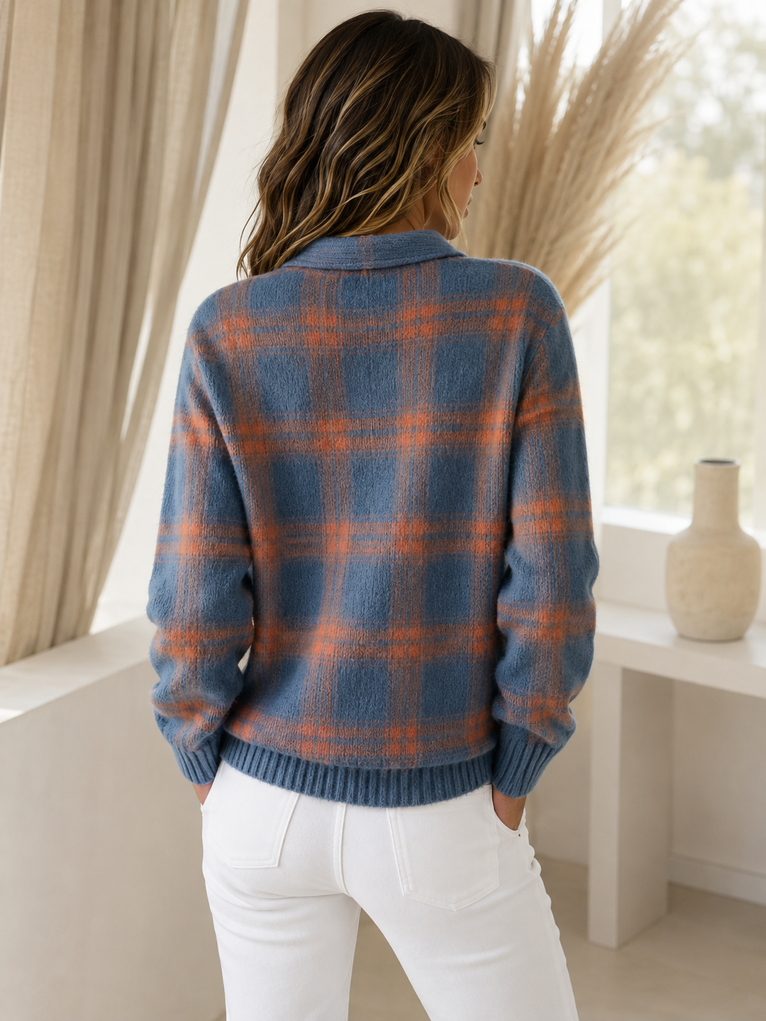 Zafira | Warm Blue Check Cardigan