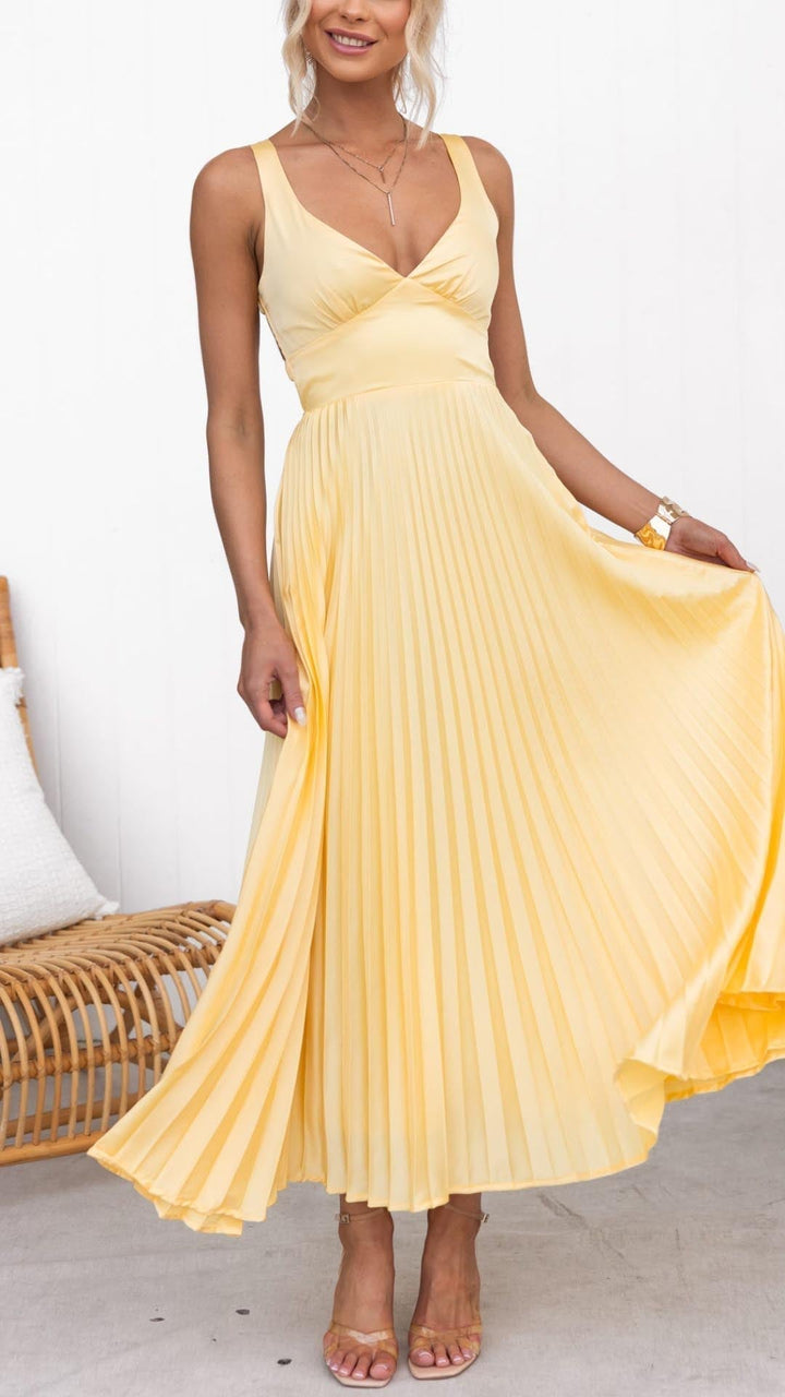 Malka | Pleated V-Neck Maxi Dress