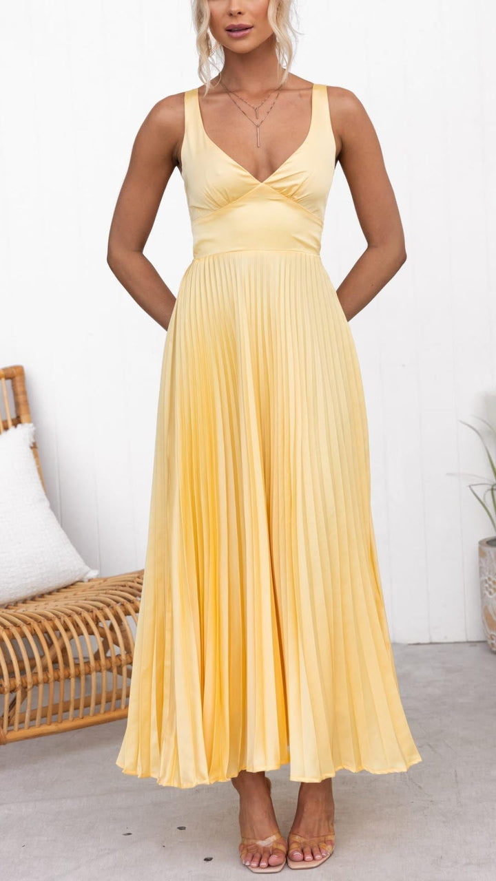 Malka | Pleated V-Neck Maxi Dress