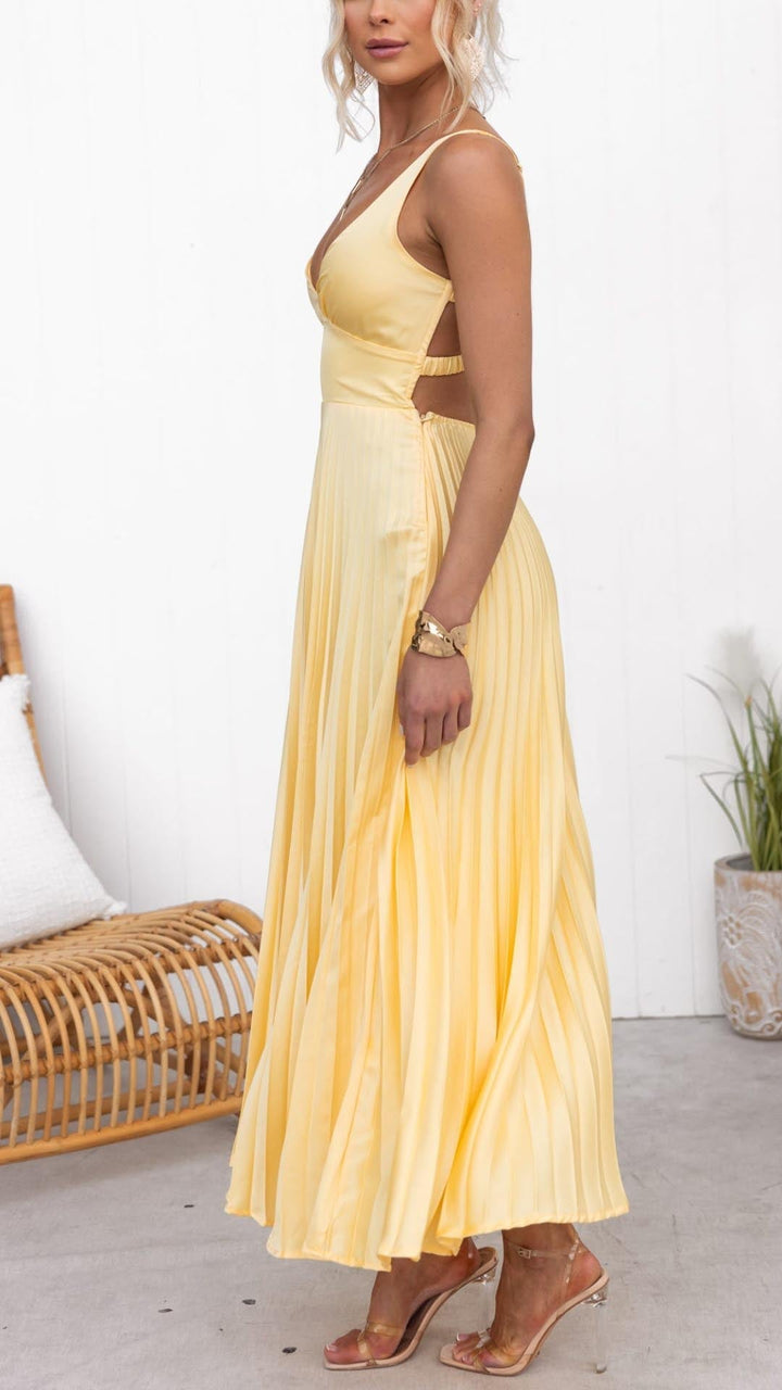 Malka | Pleated V-Neck Maxi Dress