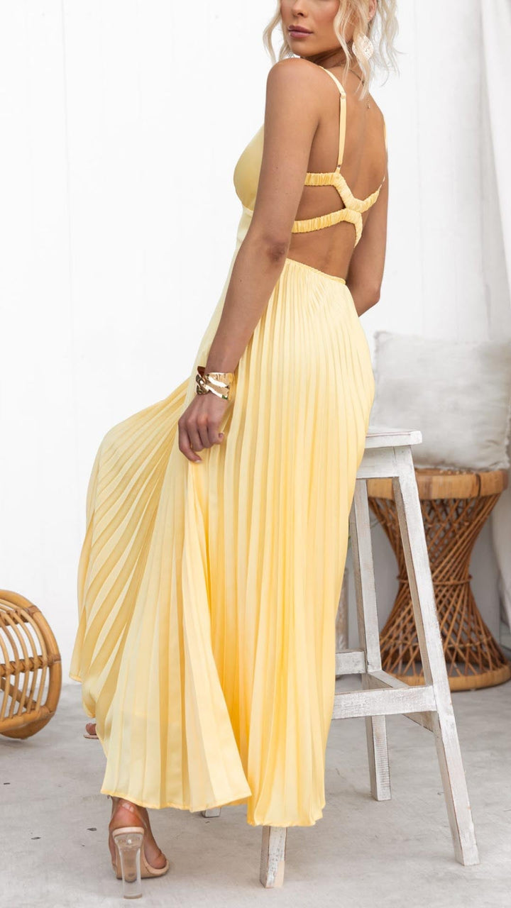 Malka | Pleated V-Neck Maxi Dress