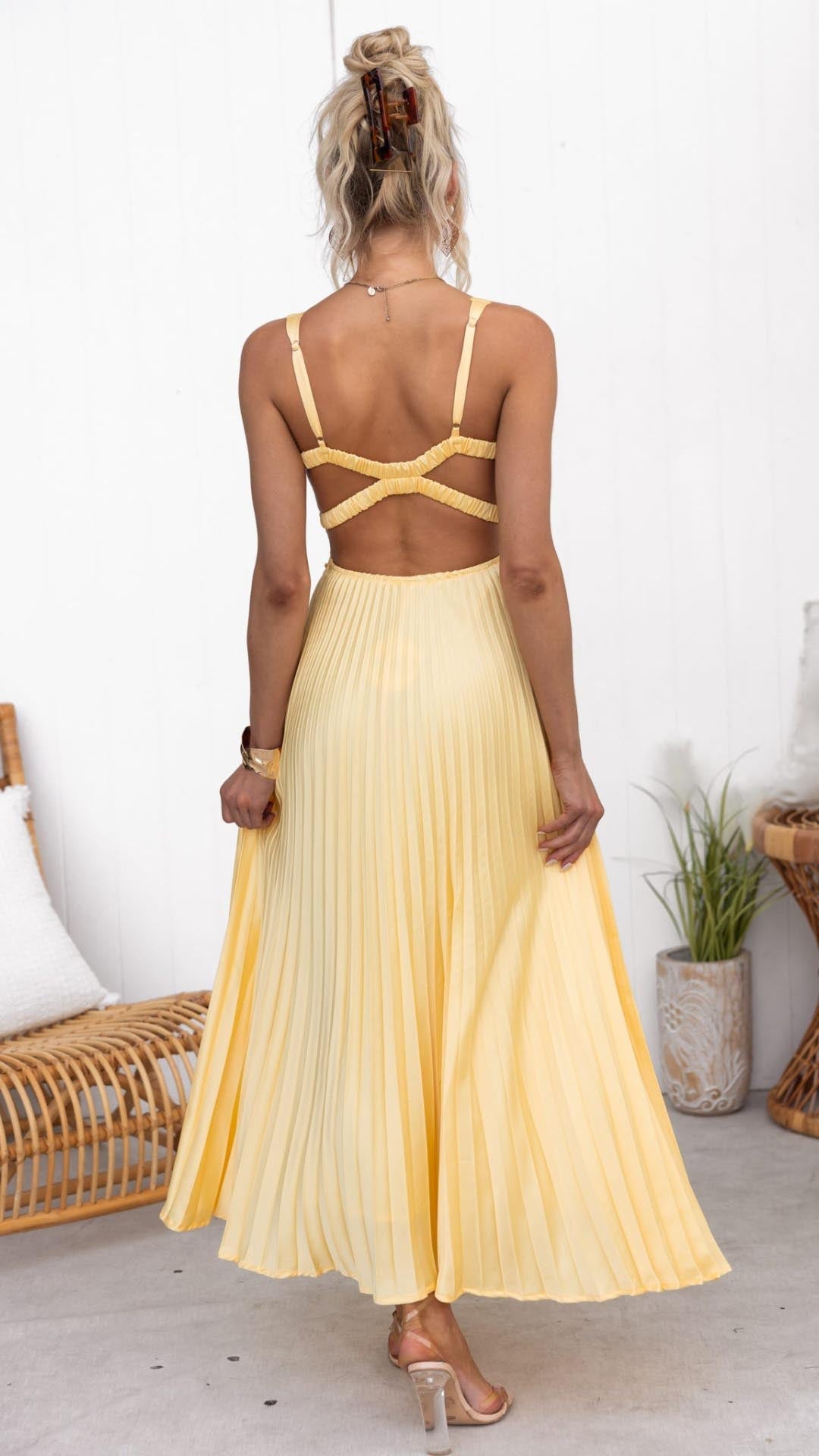Malka | Pleated V-Neck Maxi Dress