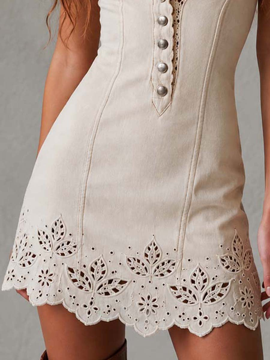 Gabrielle | Ivory Mini Lace Dress with V-Neck