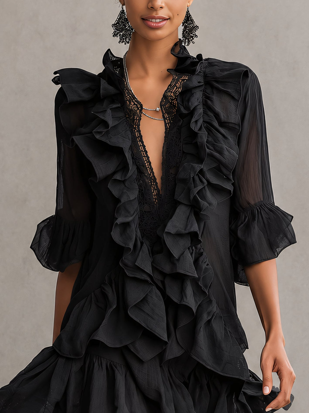 Anaïs | Black Mini Chiffon Dress with Ruffles
