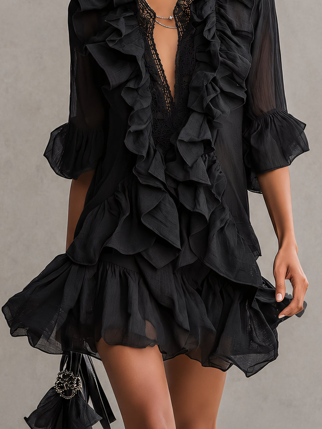 Anaïs | Black Mini Chiffon Dress with Ruffles