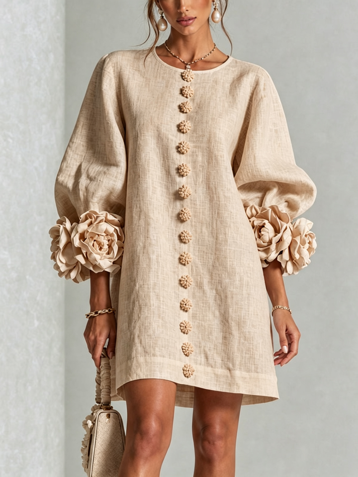 Floral Button-down Mini Dress With Striking Floral Cuffs