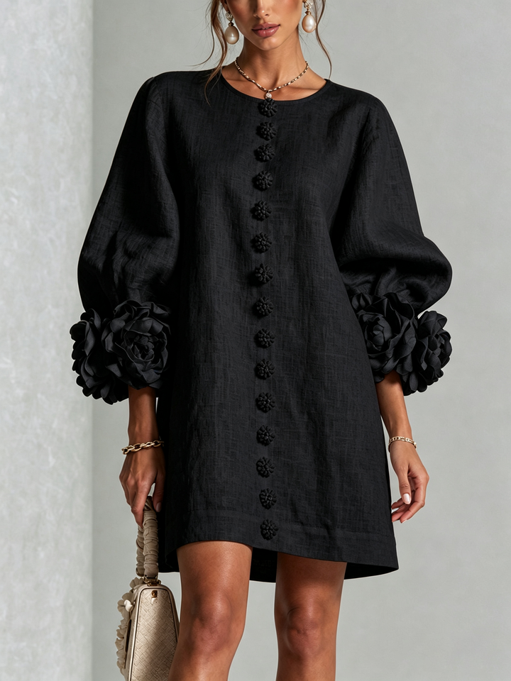 Floral Button-down Mini Dress With Striking Floral Cuffs