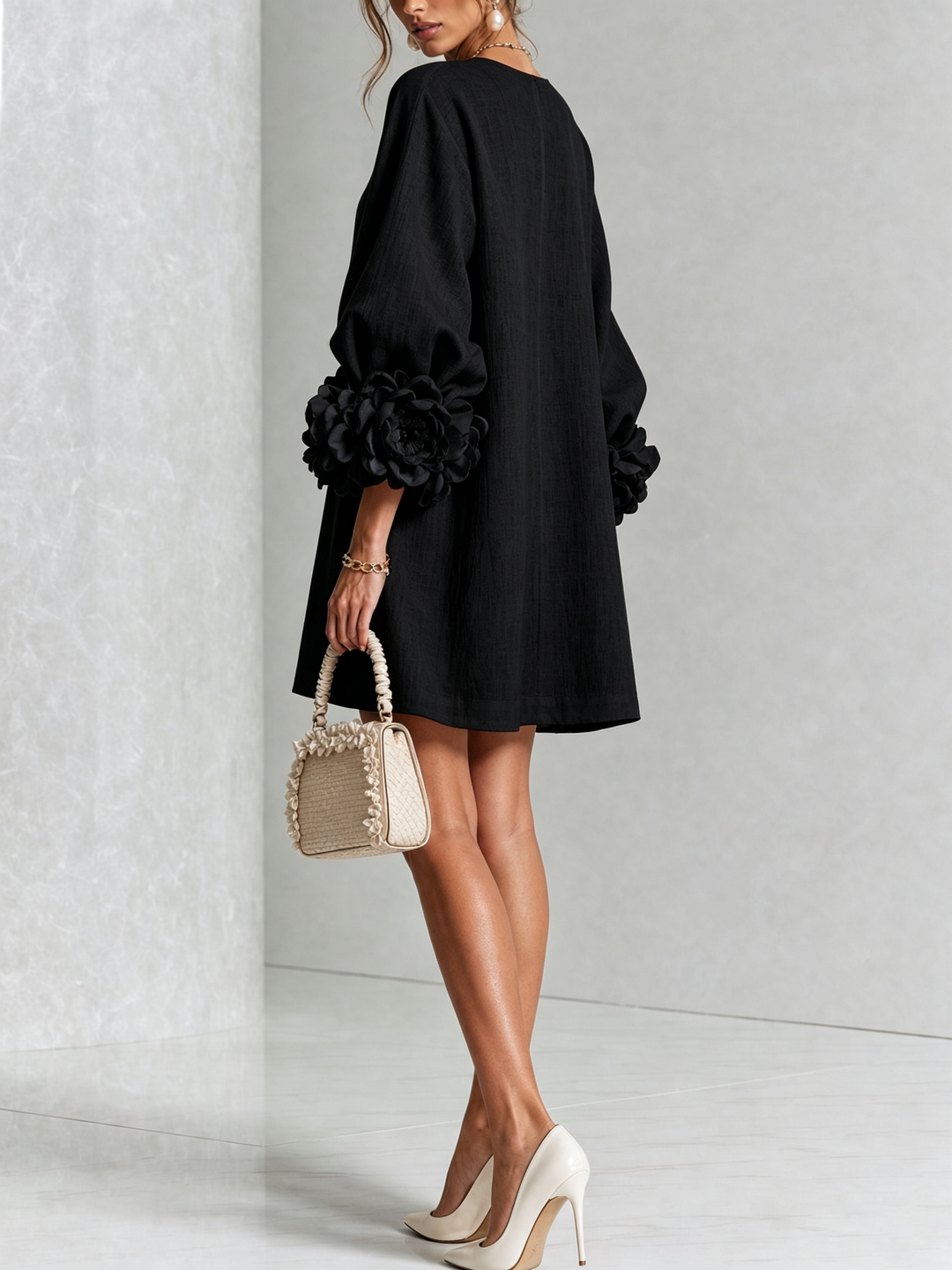 Floral Button-down Mini Dress With Striking Floral Cuffs